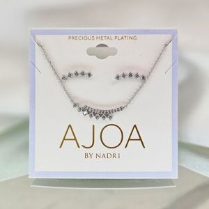 AJOA by Nadri Necklace & Earrings Set Ear Crawlers Silver Rhodium Cubic Zirconia
